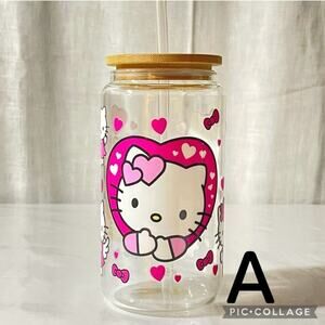 Hello Kitty Glass Cup 16 oz Iced Coffee/Hello Kitty Tumbler. Collector cup Glass